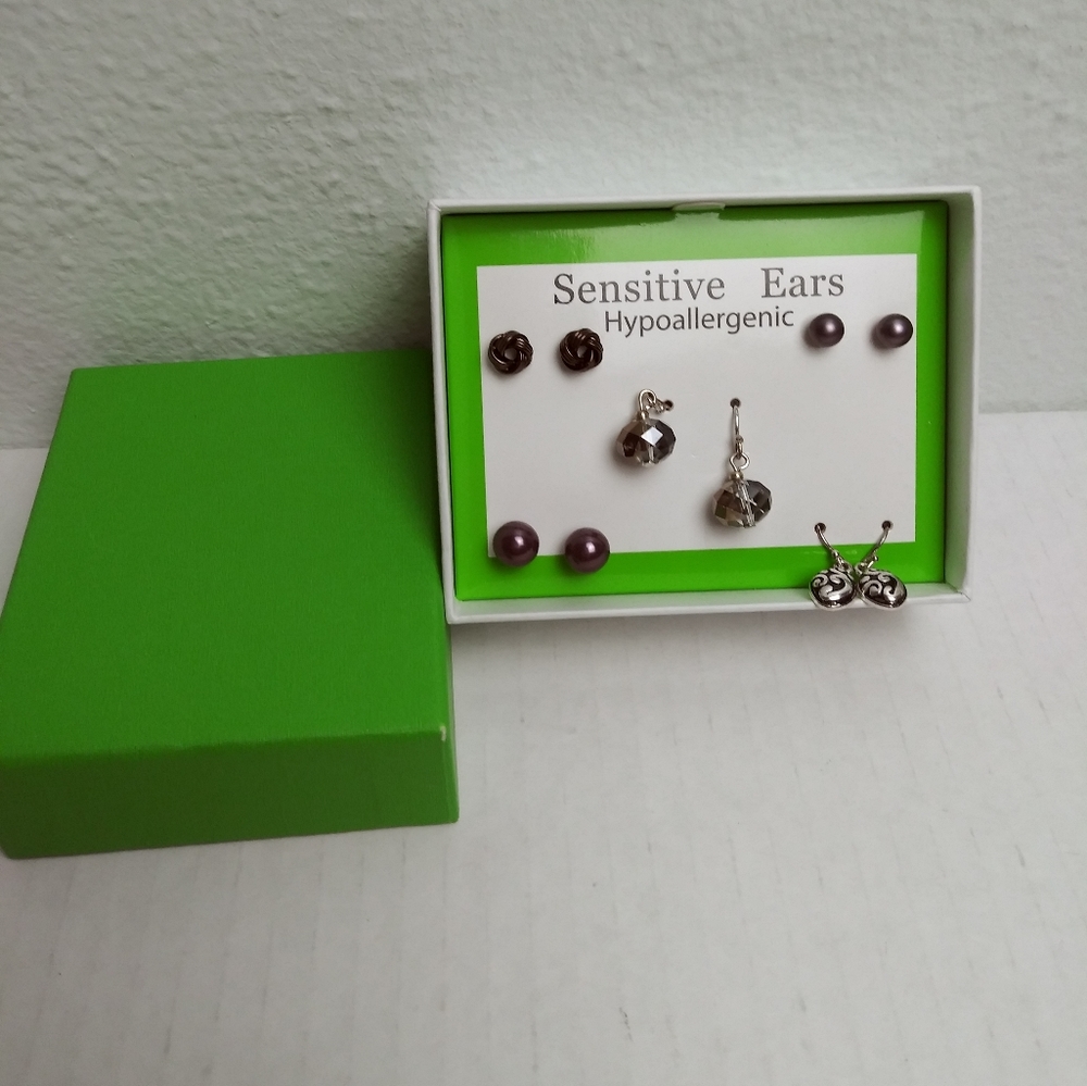 N.W.T Women's Sensitive Ears Hipoallergenic Set Of 5 Earrings Minimalist